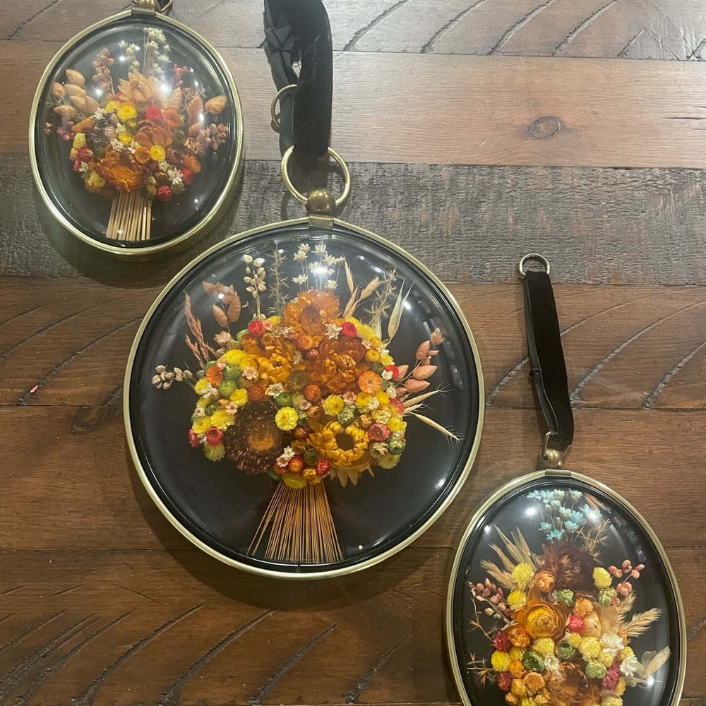 Vintage Domed Glass Floral Bouquet Cideart Belgium Set of 3